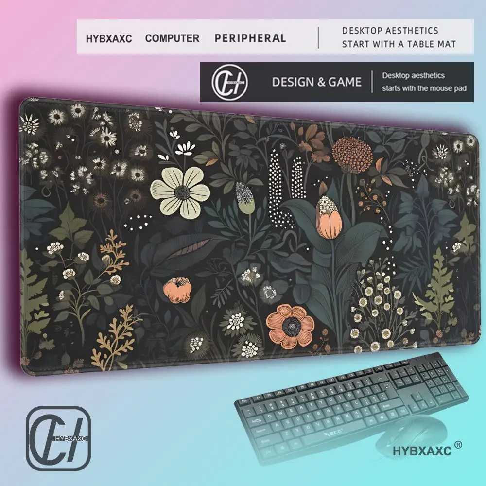 HYBXAXC MousePad Non-Slip Large Mouse Mat with Vintage Daisy Design Stitched Edges Desk Mat for Computer Office Gaming washable