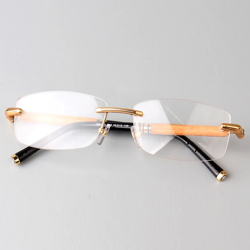 New Style Germany Hexagonal Brand Rimless Eyewear Wooden Leg Retro Light Glasses Frame Men Square Myopia Eyeglasses Frames MB491