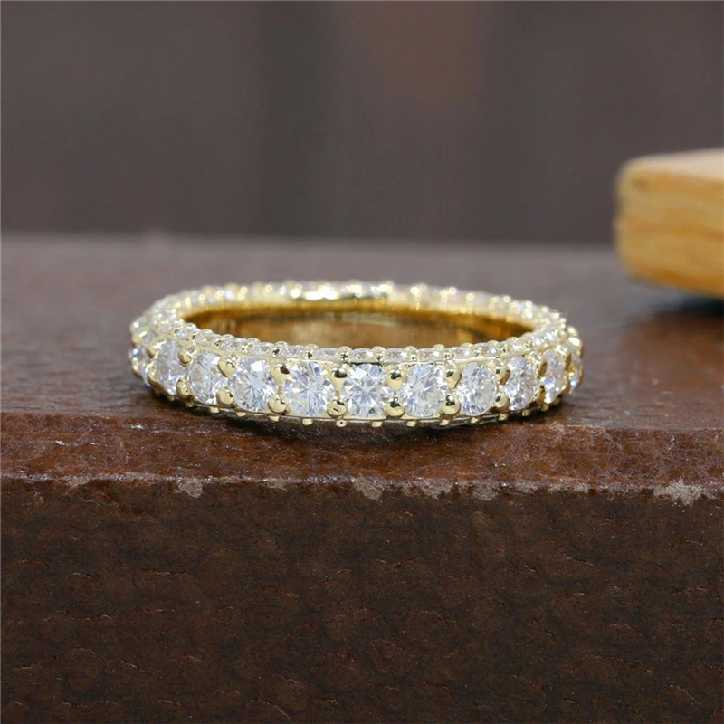 

RandH 2.5CT 18K Yellow Solid Gold Full Pave Round Cut Moissanite Enternity Ring Real 750 Women's Antique Match Band Set 14K Gold