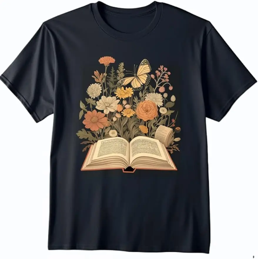 Women Book Lover Shirt Wildflowers Cottagecore Flowers Book T-Shirt