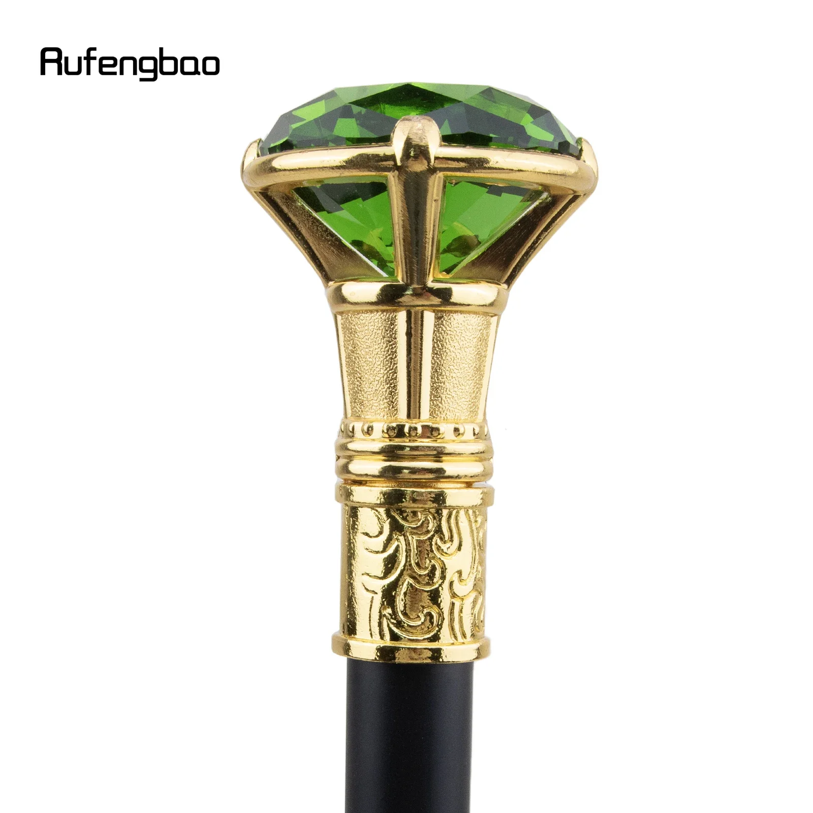 Green Diamond Type Golden Single Joint Walking Stick Decorative Cospaly Party Fashionable Walking Cane Halloween Crosier 93cm