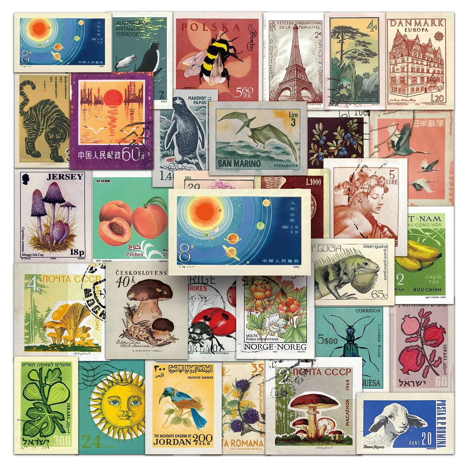 

50PCS Retro Stamp Style Sticker Postmark DIY Decorative Laptop Guitar iPad Luggage Gift Waterproof Sticker Kids Toy