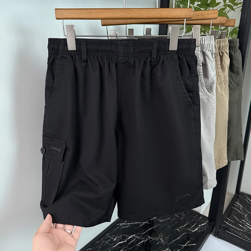

2026Summer New Elastic Tether Pure Cotton Straight Overalls For Men's Loose and Thin Casual Five-point Pants with Pockets Shorts