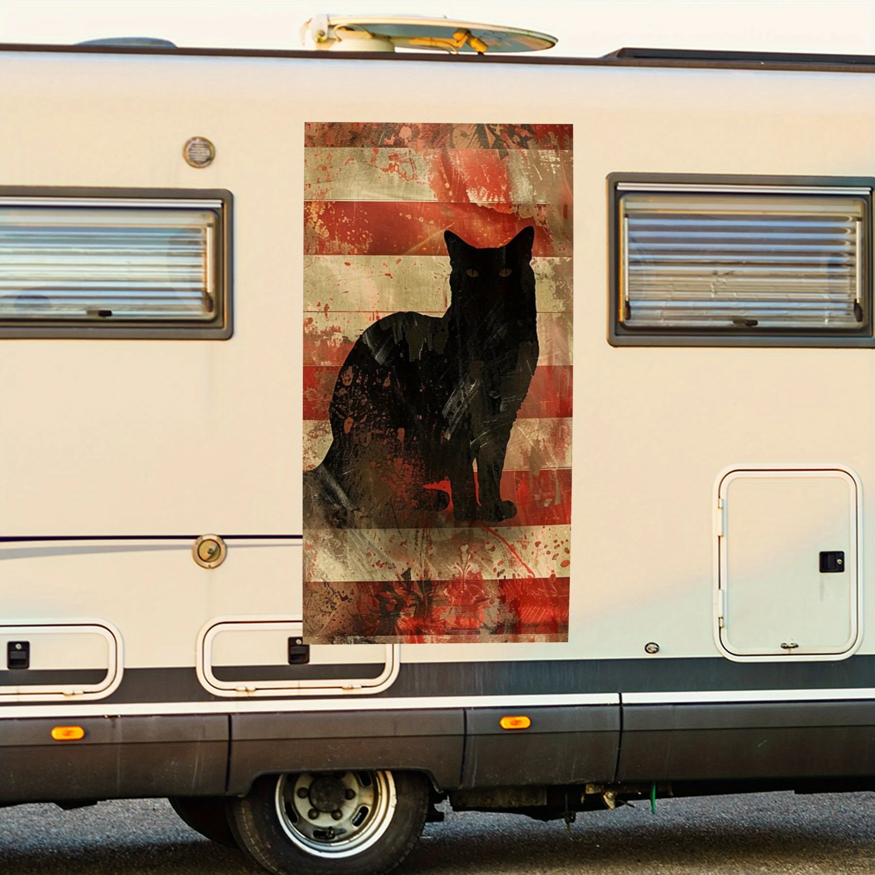 

Виниловая наклейка с изображением кота и флага для двери автомобиля на колесах, водонепроницаемые самоклеящиеся виниловые наклейки, защита украшения автомобиля