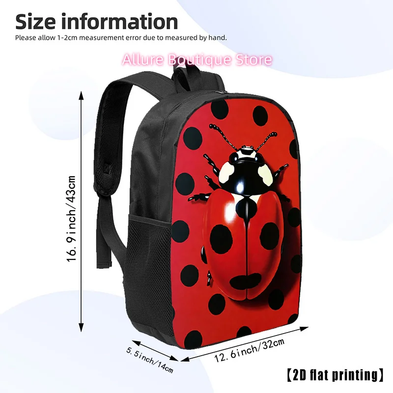Red Ladybug on Polka Dot, Casual Backpack, Travel Laptop Backpack, 2D Flat Printing, Rucksack with Ample Capacity-suitable for T