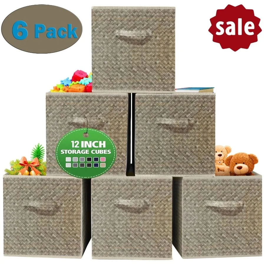 

12 inch Foldable Cube Storage Bins Set of 6 Closet Organizers Bins and Storage Box for Toy ClothesBrown