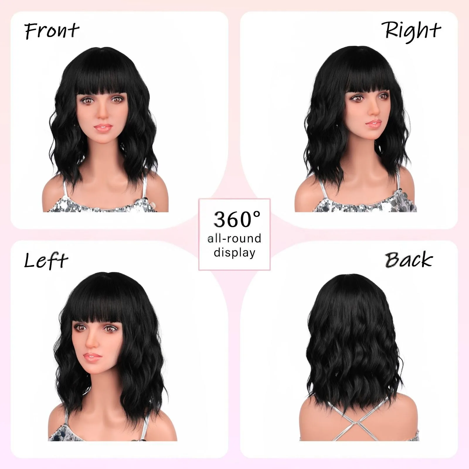Black short wavy curl synthetic wig - Halloween party cosplay role-playing wig - Daily wig - Heat-resistant hairpiece