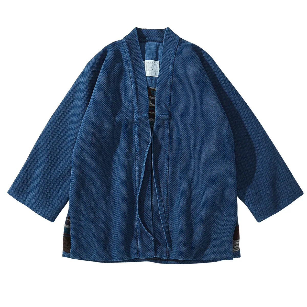 Indigo-Dyed Robe Japanese Casual Loose Versatile Shoulder Kimono Retro Three-Quarter Sleeve Shirt Jacket Workwear