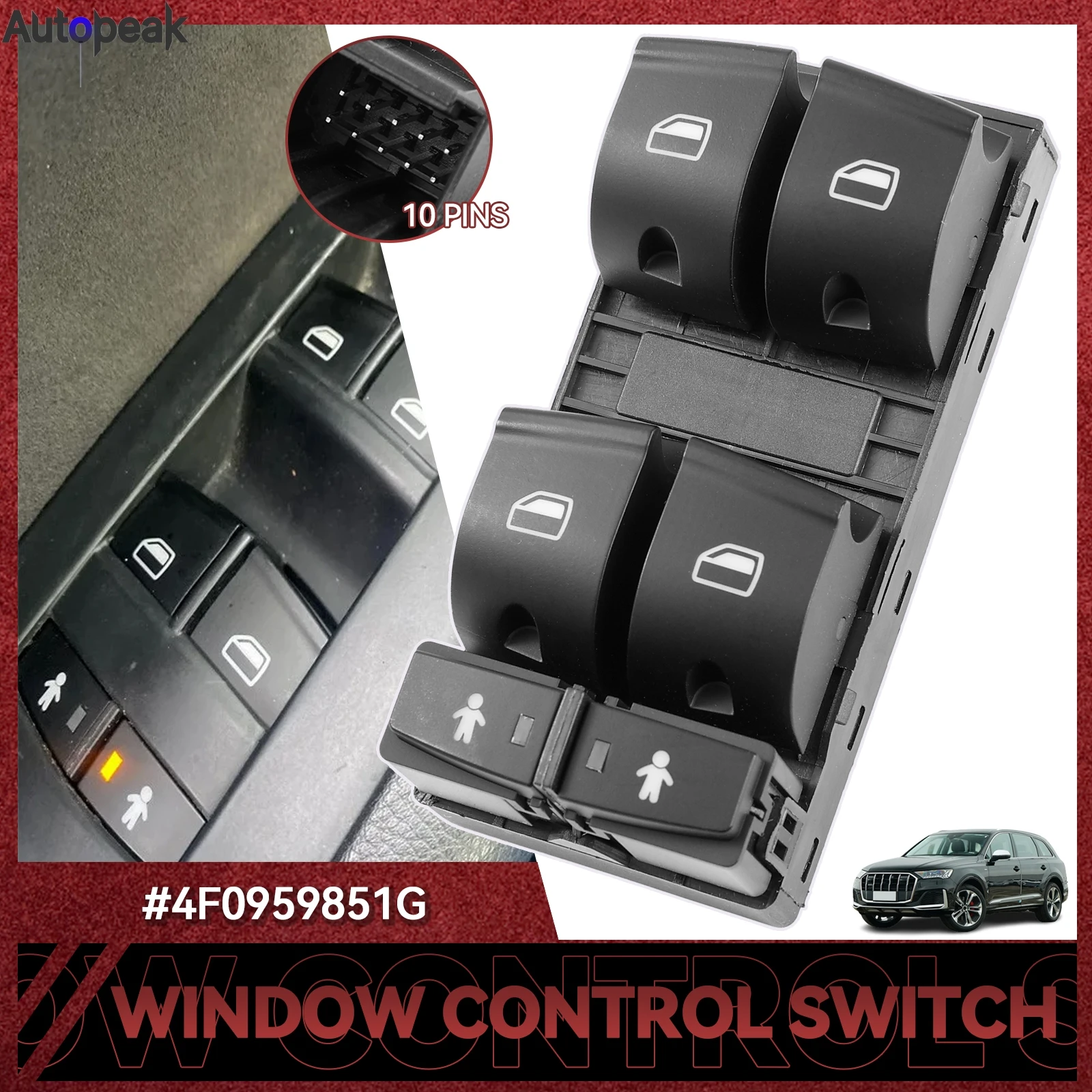 

For Audi Q7 2007-2015 A6 2005-2011 Front Left Electric Window Lifter Control Switch Regulator Button Car Accessories 4F0959851G