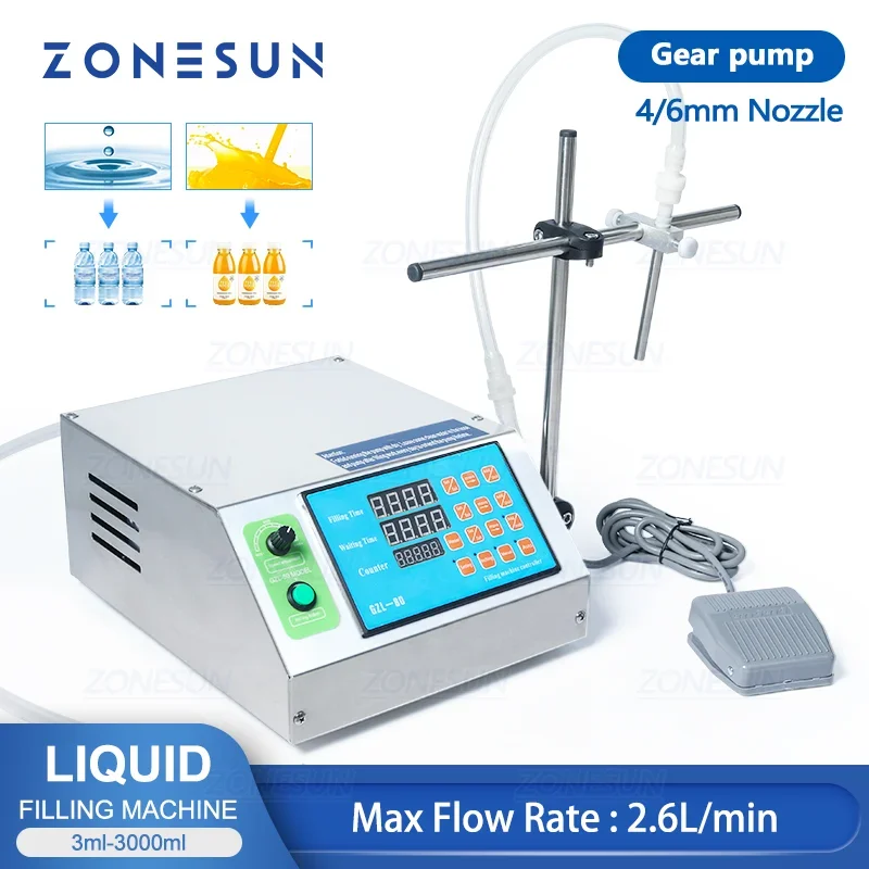 

ZONESUN Gear Pump Bottle Water Filler Semi-automatic Liquid Vial Filling Machine for Juice Beverage Oil Perfume