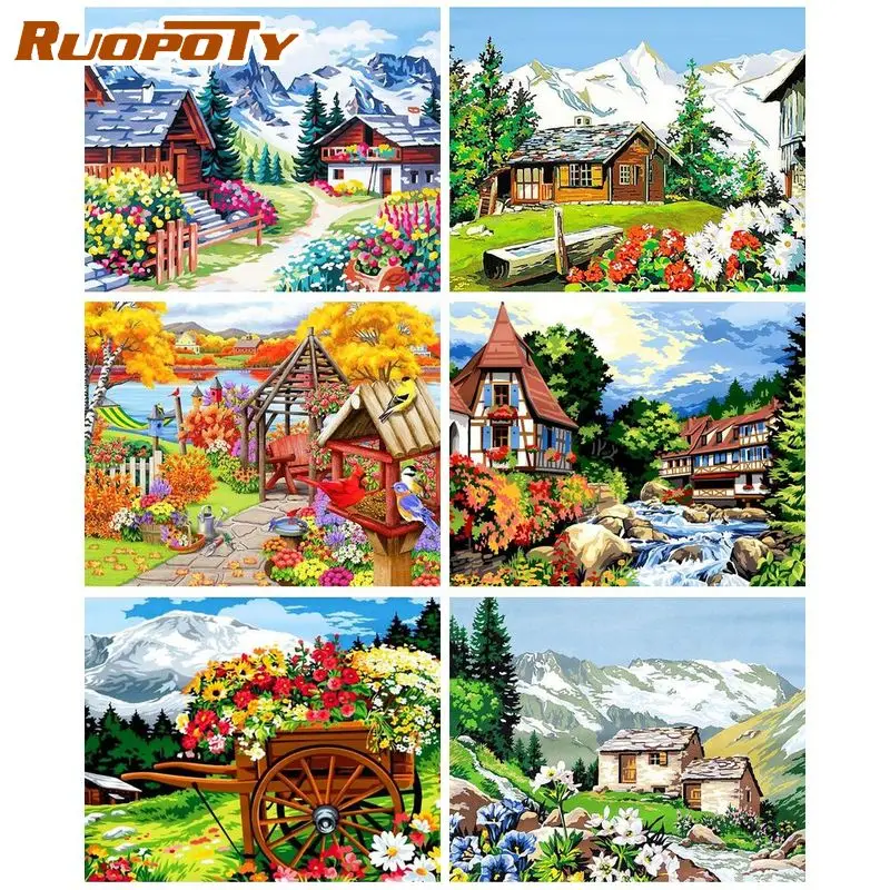 

RUOPOTY Oil Painting By Numbers For Handicrafts Countryside Landscape Adults Crafts Diy Set Gift Wall Decors Handpainted Artwork