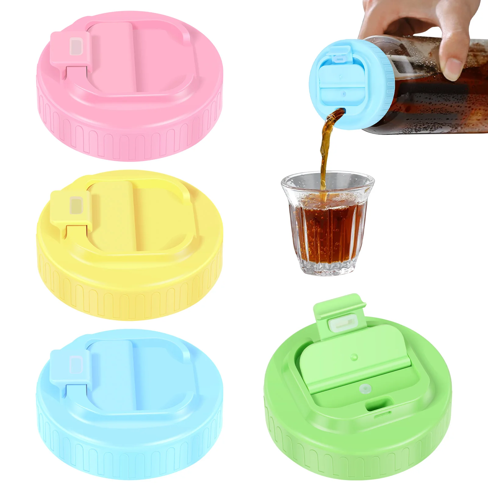4 Pack Wide Mouth Mason Jar Drinking Lids Reusable Mason Jar Sip Lid Leak-proof Mason Jar Pour Lid for Iced Coffee Milkshakes