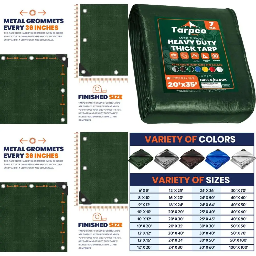

Прочные полипропиленовые тенты 7 мил - водонепроницаемые, с защитой от УФ-излучения, усиленными краями для кемпинга, патио, бассейнов, покрытия лодок (зеленые/черные 20' x 35' футов)