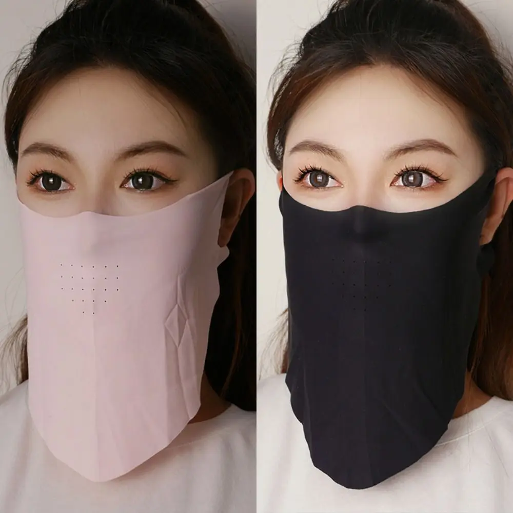 Solid Color Sunscreen Mask UV Protection Summer Face Scarves Neck Wrap Cover Face Cover Sun Proof Bib Ice Silk Mask Riding