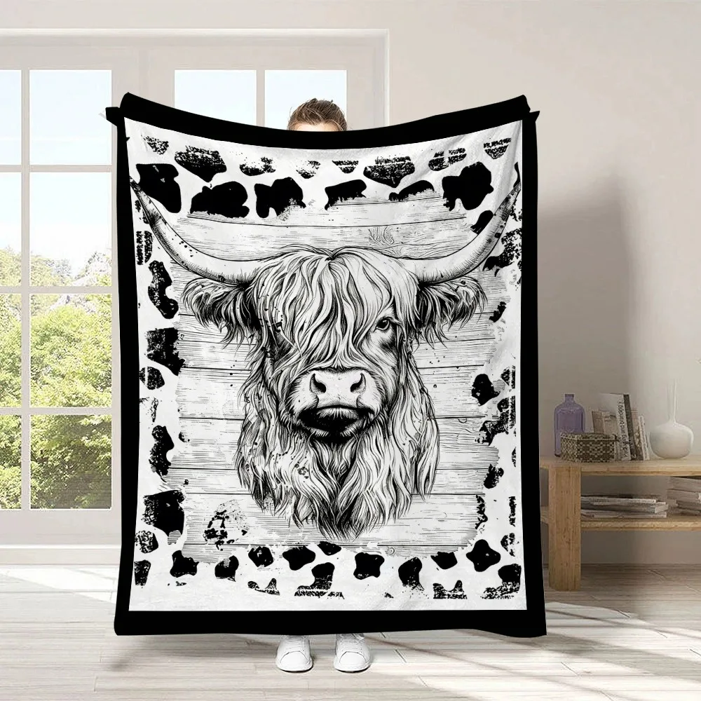 Hand Drawn Santa Hat Cow Winter Cabin Gift Pattern DIY Graffiti Blanket Flannel Cozy Throw Blanket