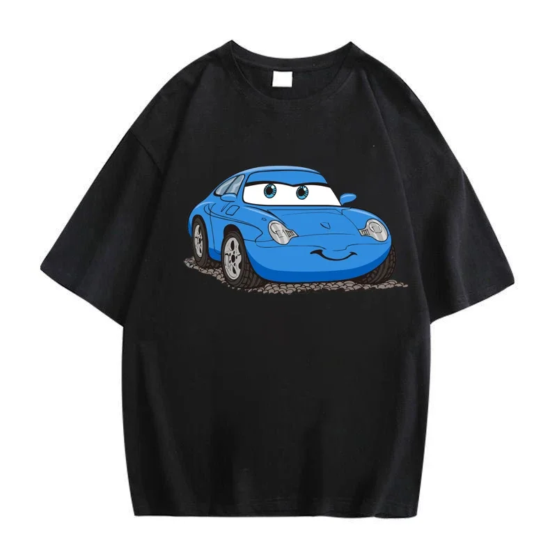 سيارات ديزني النسائية الكرتونية ، تيشيرتات بطباعة رسومات ، تيشيرتات هاراجاكو ، أكمام قصيرة ، ملابس الشارع برقبة دائرية ، تي شيرت كاواي ، كاجوال ، هيب هوب