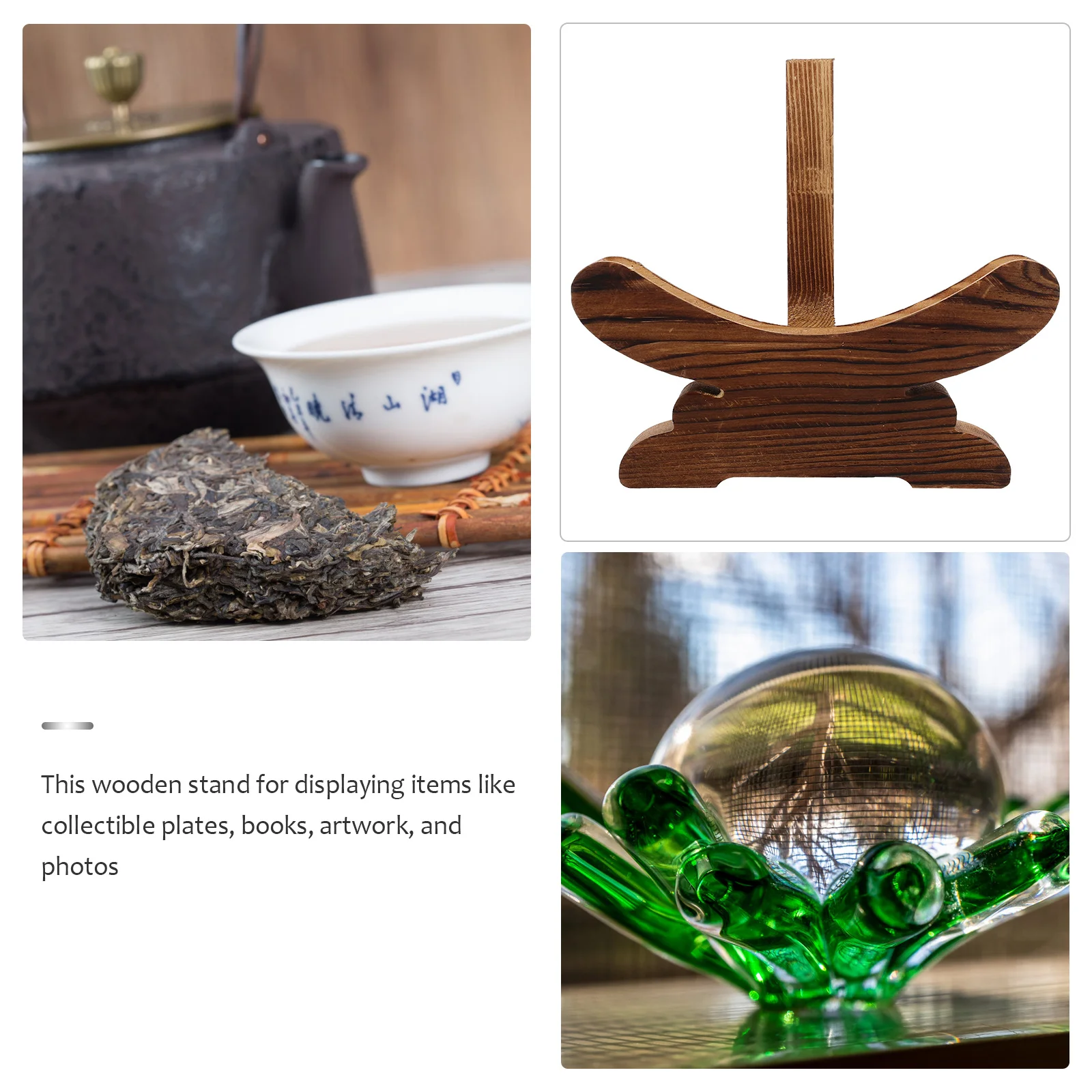 

White Tea Stand Wooden Display Rack Pu'er Tea Cake Holder Decorative Craft Display Storage for Desktop Wood Shelf