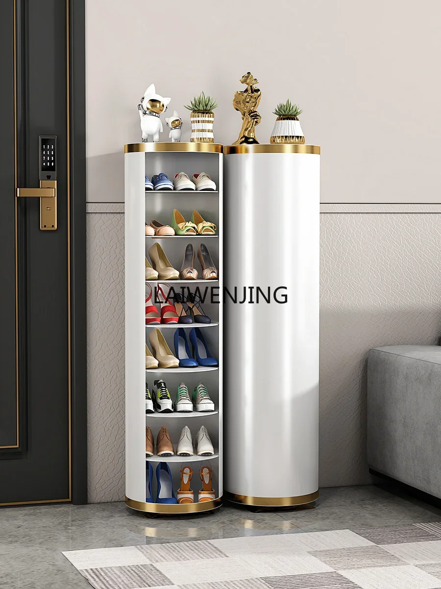 Steel rotating shoe cabinet 360-degree home door storage space-saving ultra-thin light luxury shoe rack locker