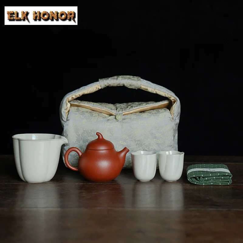 

Handmade Purple Clay Pear Shape Teapot Boutique 1 Pot 2 Cups Zisha Teaware Kit Portable Tea Set Designer Bag Tea Ceremony Gifts