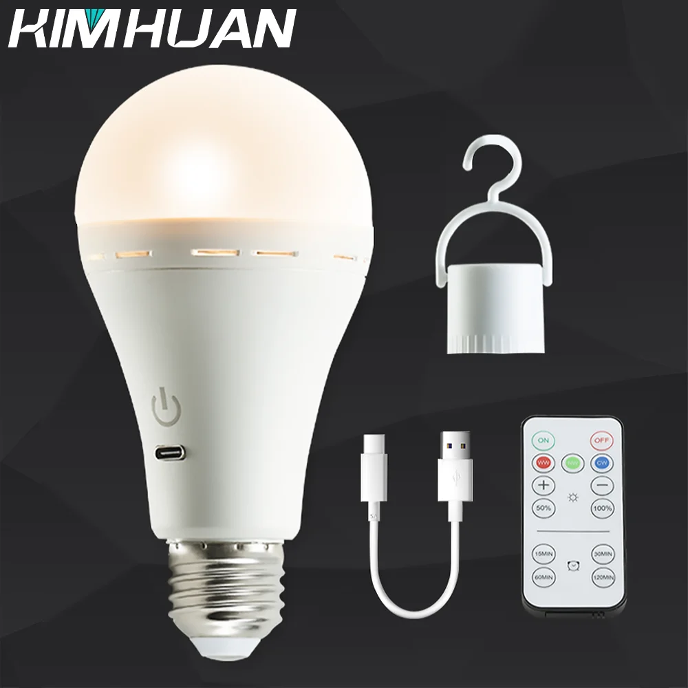 LED Light Bulb 3-Colour Changing Light TYPE-C Rechargeable Eye Protection Ambient LightBulb 2000 mAh Long Battery Life