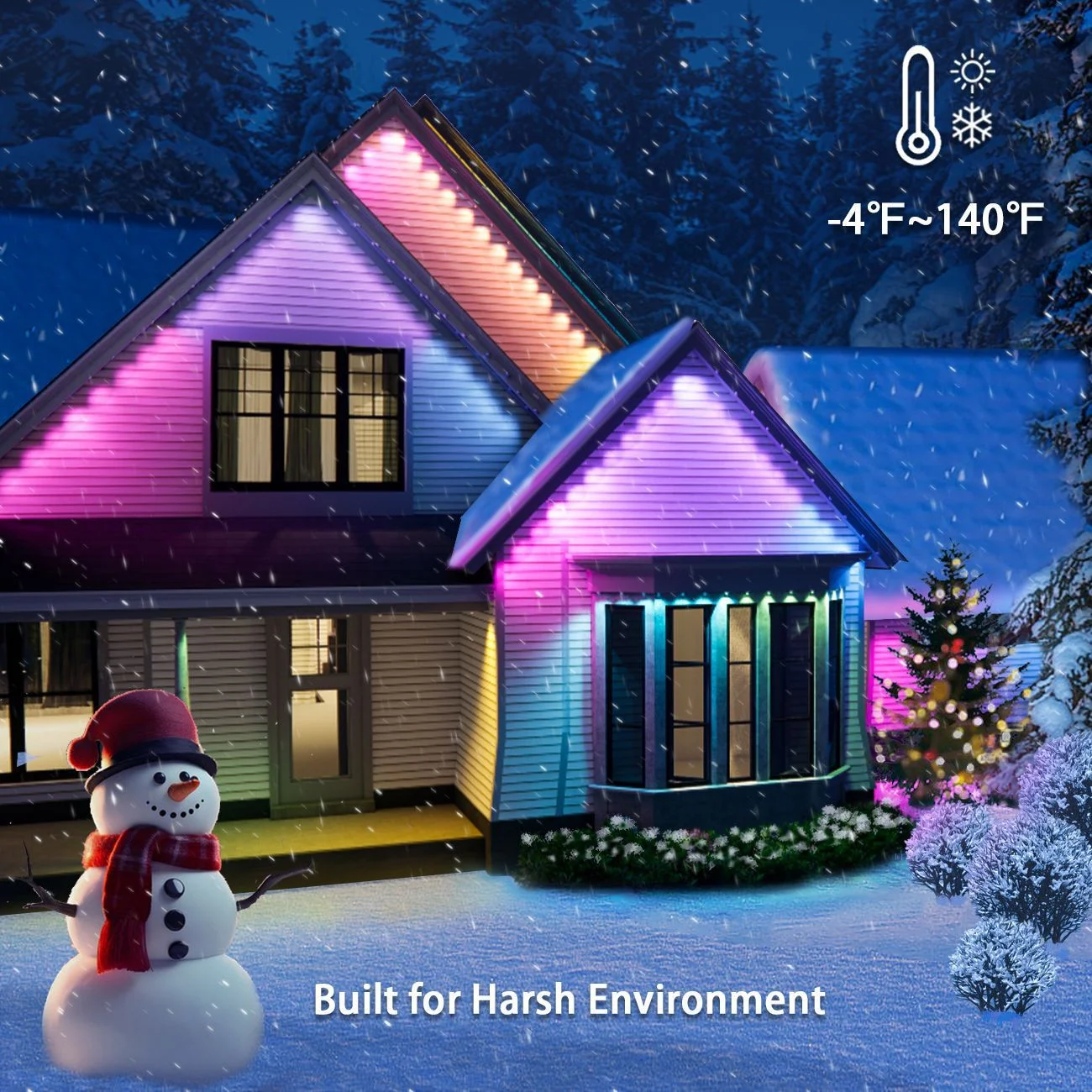 Permanent Eaves LED Smart Outdoor RGBIC WIFI LED Light for House with Remote Full House Eaves Light Party Christmas Holiday Deco