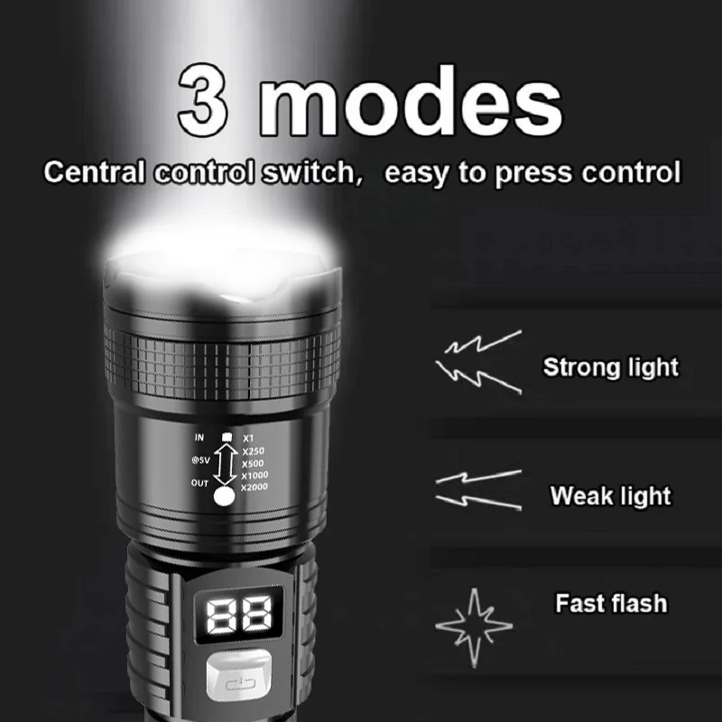 Latest High Power Led Flashlights XHP70 Waterproof IPX6 Rechargeable Led Flashlight Outdoor Torch Light Rechargeable Powerful