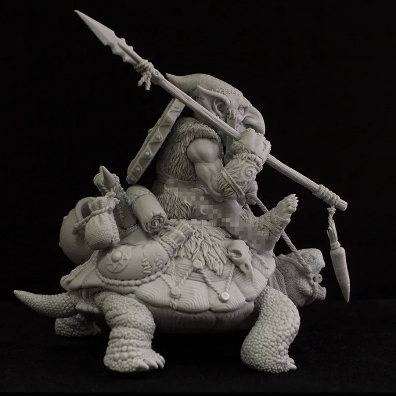 54mm 1/32 Scale Resin Figure Model Building Kits Fantasy Hobby Miniature Diorama Goblin Riding Turtle Unassambled Unpainted S200