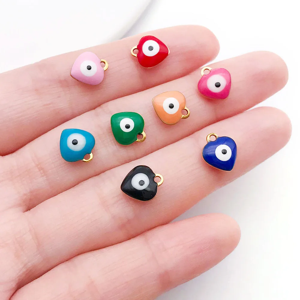 WZNB 2PCS Stainless Steel Charms Vacuum Plating Color Drip Oil Double-sided Enamel Love Devil Eye Pendant Jewelry Accessories
