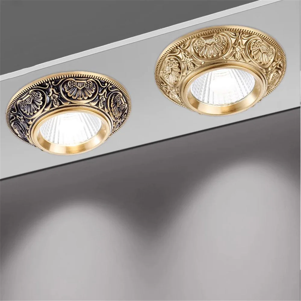Embedded Copper Retro Led Downlight Hole 7.5Cm 5W 12W 220V Living Room Loft Decor House Recessed Spot Lamp Art Ceilings Fixtures