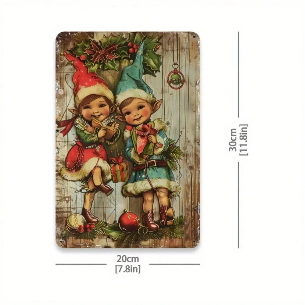 خمر عيد الميلاد قزم معدن القصدير تسجيل 8x12 بوصة - الحديد جدار الفن شنقا ديكور للمنزل مطعم مقهى حفلة احتفالية