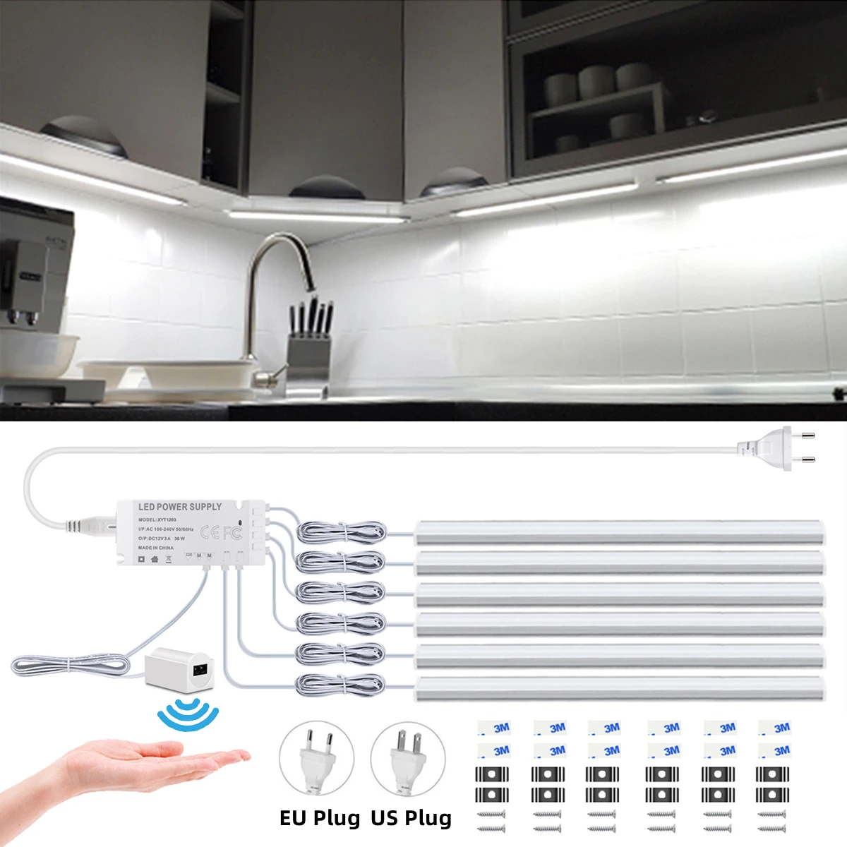 DC12V LED Cabinet Kitchen Light Hand Sweep Sensor Bar Lamp High Brightness Backlight LED Light Tube For Home Closet Decoration