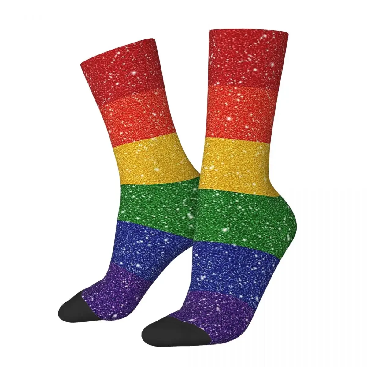 Faux Glitter LGBTQ Pride Rainbow Flag Background Socks Harajuku Stockings All Season Long Socks for Man's Woman Christmas Gifts