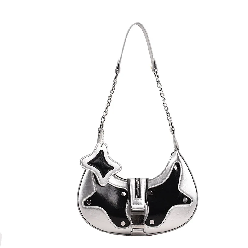 Small Silver Underarm Shoulder Bags for Women 2023 Designer Silver Korean Fashion Handbags Trend Leather Ladies Hand Bag