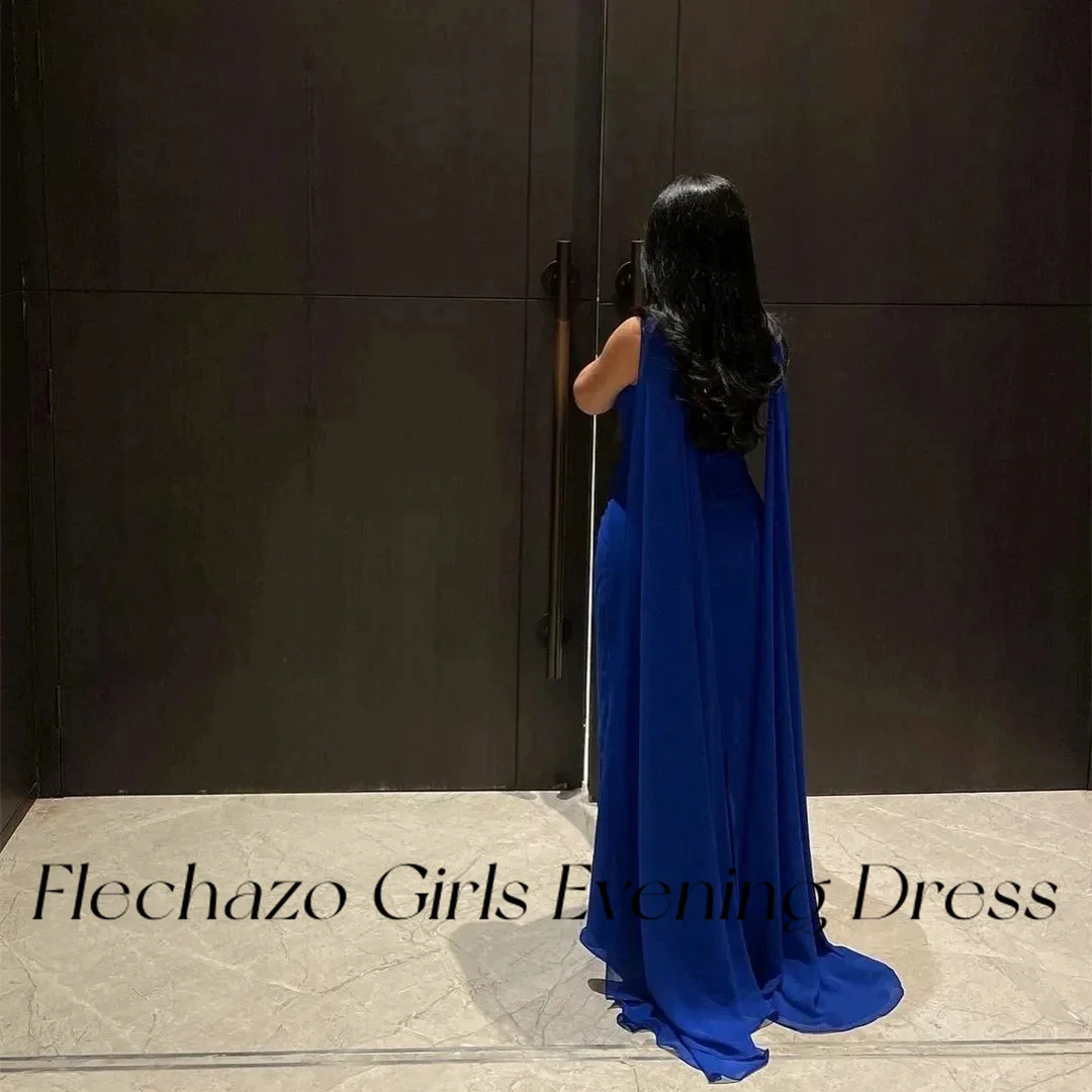 Flechazo Royal Blue Chiffon Evening Dresses Pleated Ruched Long Cape Formal Party Dress For Women 2024 vestidos de noche