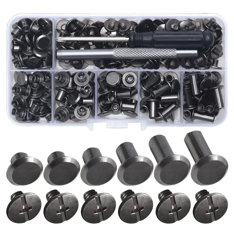 B97A-Leather Rivets 110Pcs Chicago Screws Assorted Screw Rivet For Leather For Decorate And Repair Crafts Binding