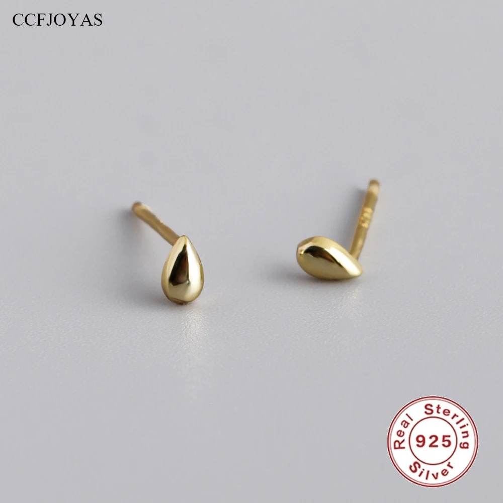 

CCFJOYAS Japanese and Korean Mini Cute 925 Sterling Silver Water Drop Stud Earrings for Girl Small Minimalist Fashion Studs