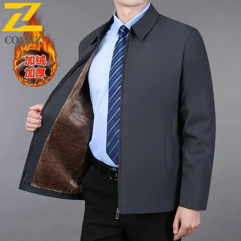 

COMXZ Urban Mens Jacket Thickened Commute Office Cold Resistant Zipper Coat Stand Collar Solid Color Lightweight Winter Coats