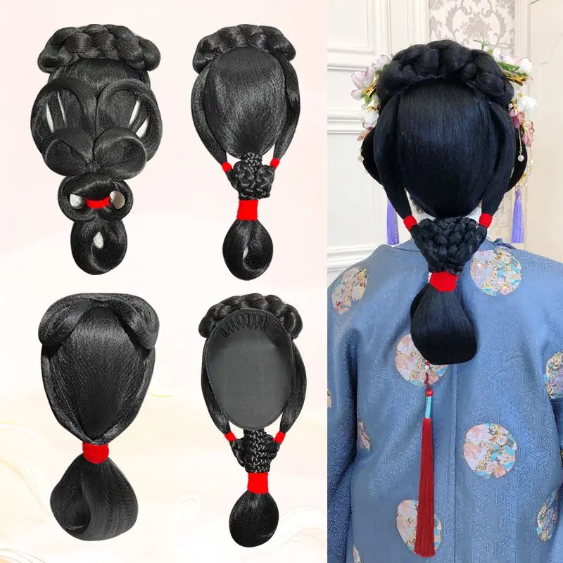 Ancient Hanfu Wig Ming Tang Style Integrated Back Hair Bun Back of Head Volume Pad Lazy Hairstyle Women Cosplay Accessories