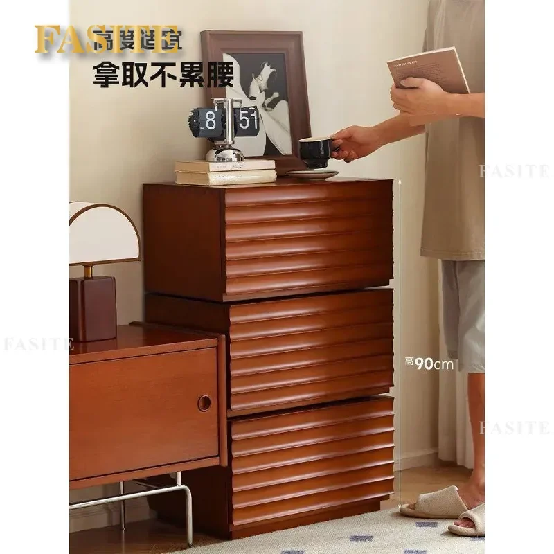 for Simple Home Entrance Cabinet Locker Rotating Sofa Side Storage Cabinet Modern TV Solid Wood Side Cabinet Three Bucket