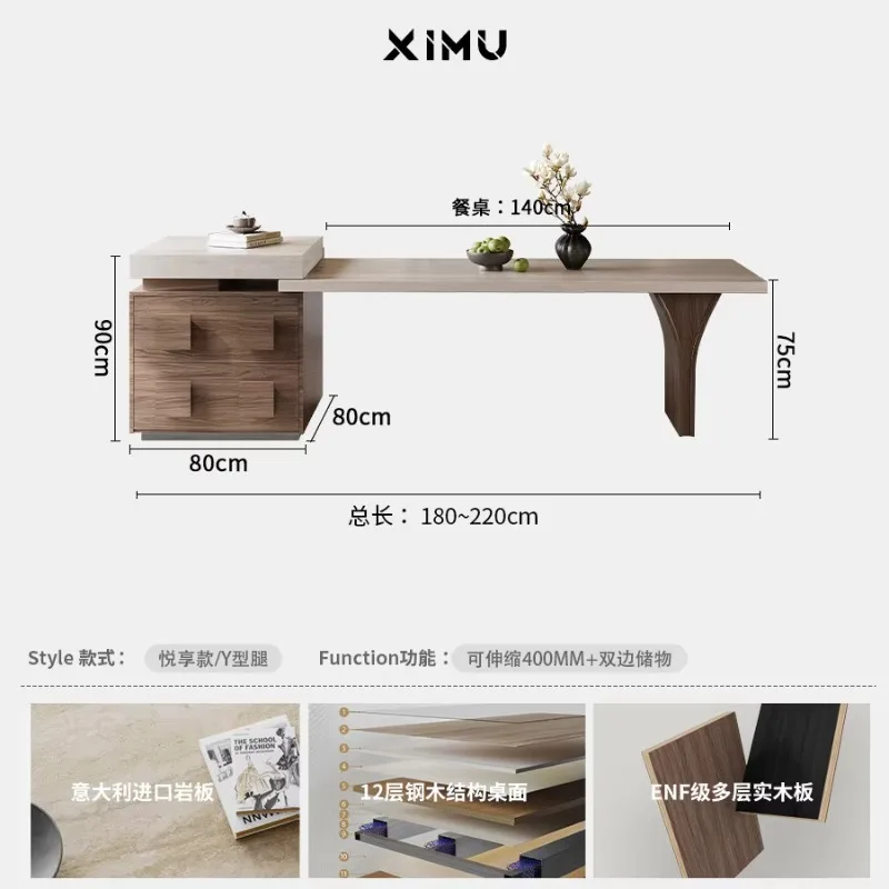 CZ-6 Household Retractable Travertine Rock Slab Medium Ancient Style Kitchen Middle Island Table Integrated