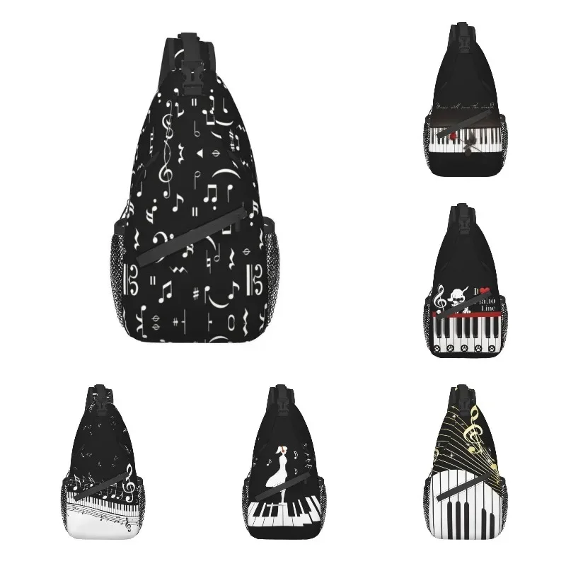 Music Note Design Crossbody Sling Backpack Men Custom Fashion Piano Keys Shoulder Chest Bag for Cycling Camping Daypack