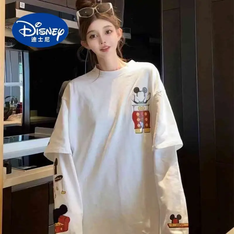 

Disney Women's Winter Hoodie with Cartoon Print & Fake Layering | Unique K-Style Chic Streetwear