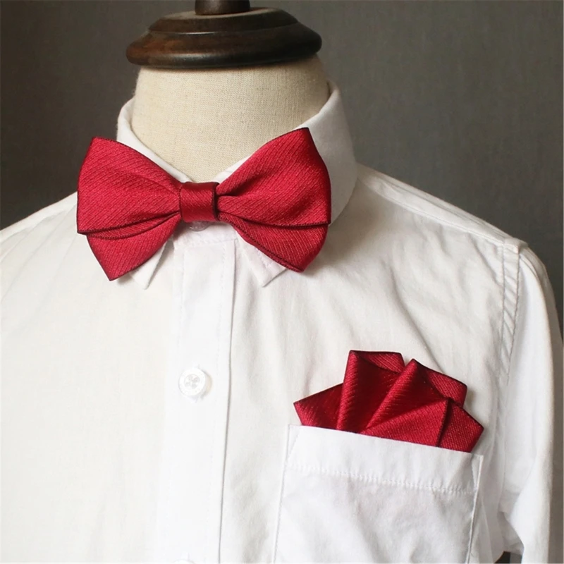 Children's Fashion Accessory Set with Adjustable Pre Tied Bowtie and Pocket Square Handkerchief for Parties and Weddings