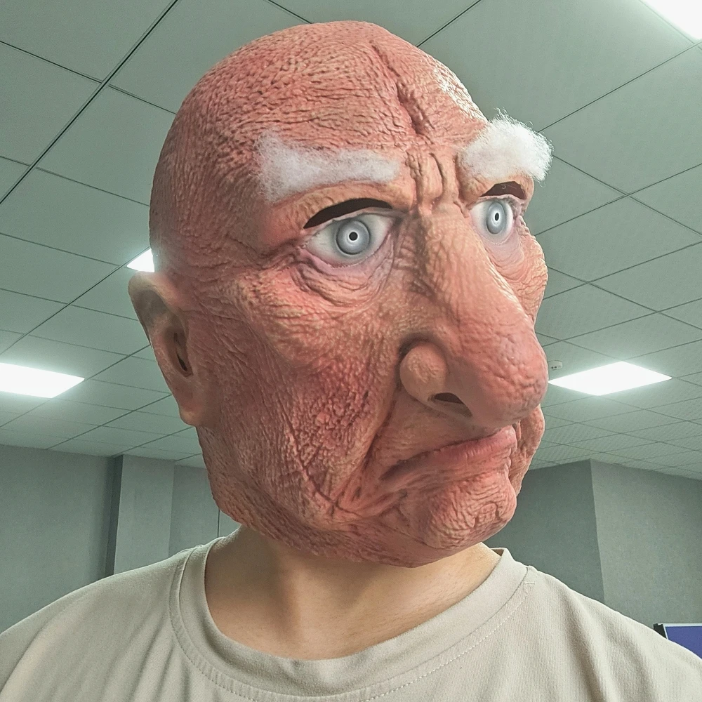 الرعب الأحمر الوجه الرجل العجوز قناع واقعية التجاعيد اللاتكس كامل رئيس تأثيري غطاء رأس للحفلات تحت عنوان المزحة هالوين عيد الميلاد