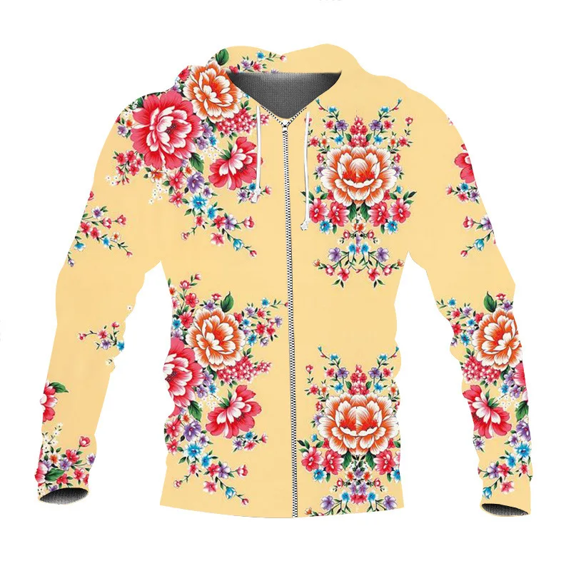 Flower Print ZipHoodies for Men Fashion 3D Pattern New in Sweatshirts Hip Hop Harajuku Oversized Pullover Tops S-7XL Women