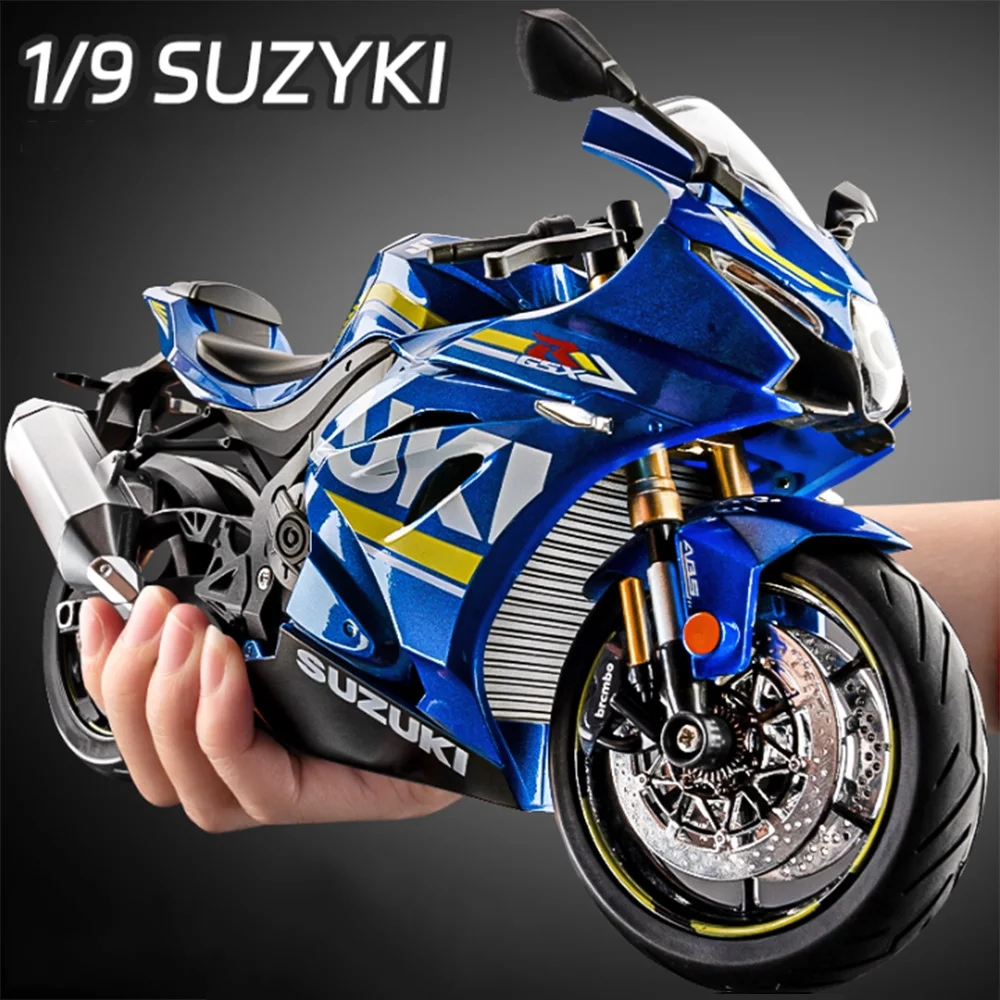

1:9 SUZUKI GSX-1000R Hayabusa, модели мотоциклов из сплава, игрушки, литые под давлением автомобили, рулевое управление передним колесом и легким игрушечным орнаментом, подарки для мальчиков