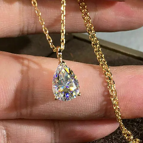 CAOSHI Simple Style Water Drop Zirconia Pendant Necklace for Women Bridal Wedding Accessories Chic Gold Color Jewelry for Party