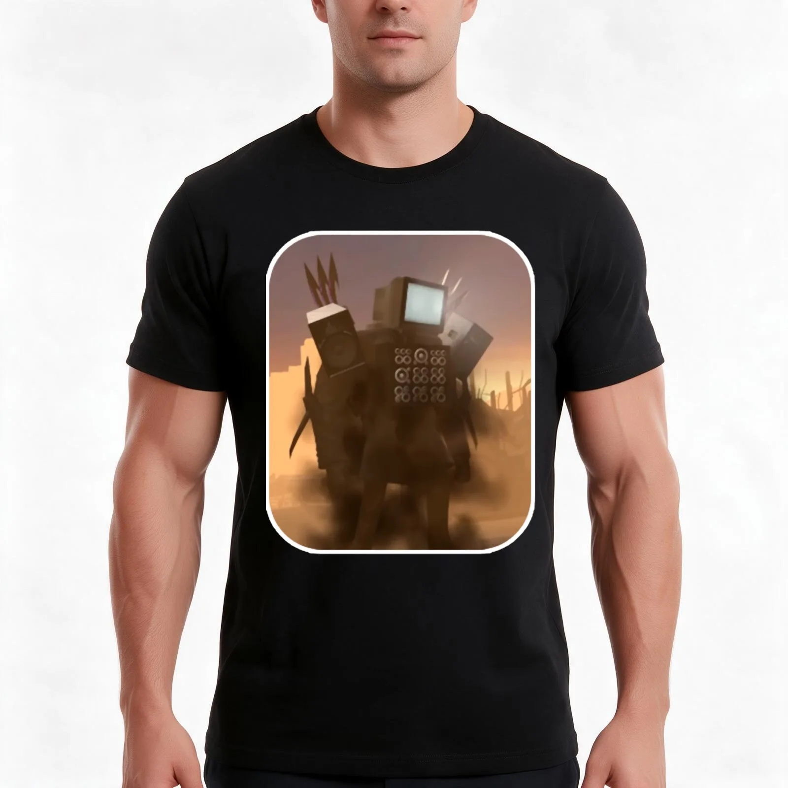 tvmen skibidi toilet T-Shirt, Summer Casual Cotton Tee, Oversized Streetwear Tops, Vintage Graphic Print, Loose Fit Short Sleeve