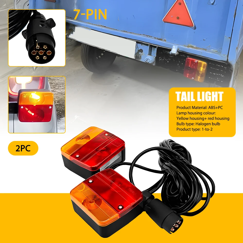 

2Pcs 7 Pins Tail Lamp 2 in 1 Trailer Halogen Tail Lights with Wire Amber and Red Lens For Trailers Mhsa Mhsa Zubrenok