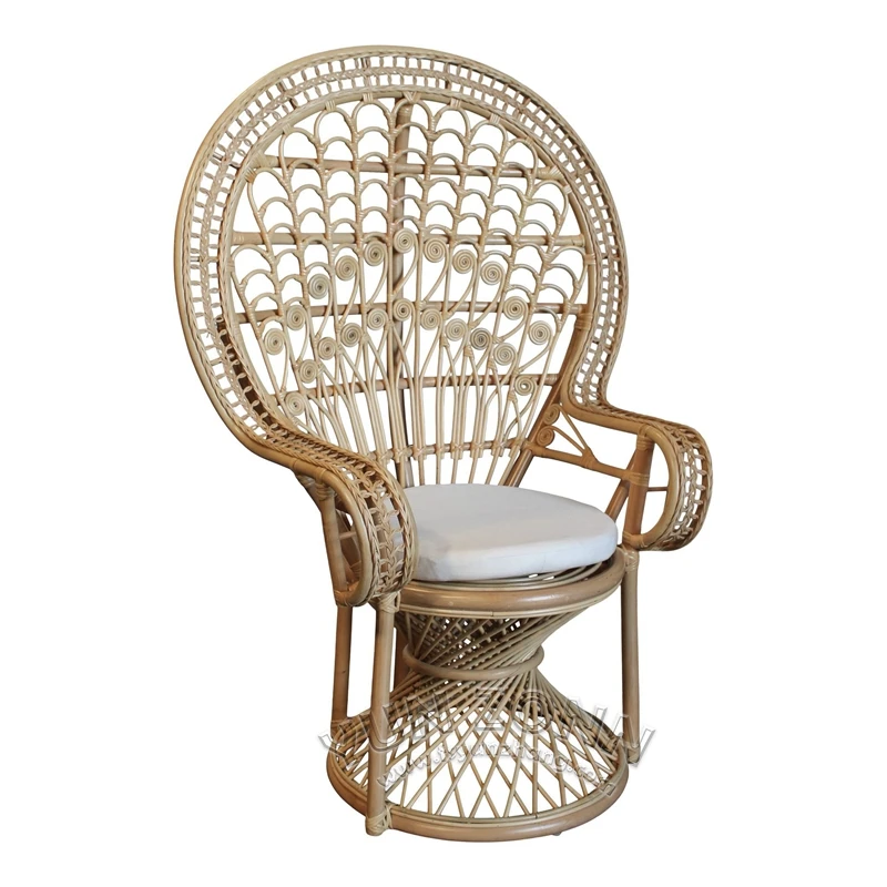 Rustic Style High Back Peacock Natural Rattan Throne Chair Plastic Wicker for Hotel Hall Exterior Party Use Premium